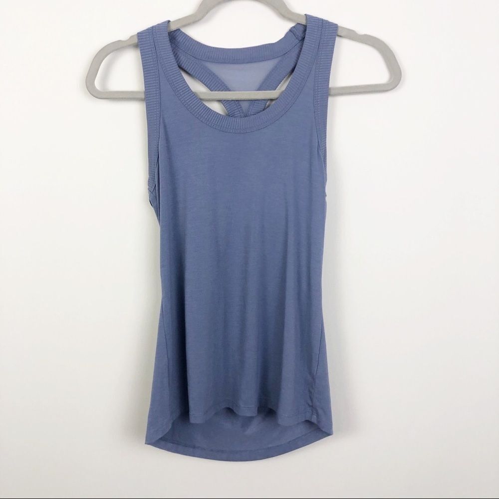 ATHLETA | Powder Blue Sheer Accent Active Tank Top Ribbed Trim Women’s Size XXS